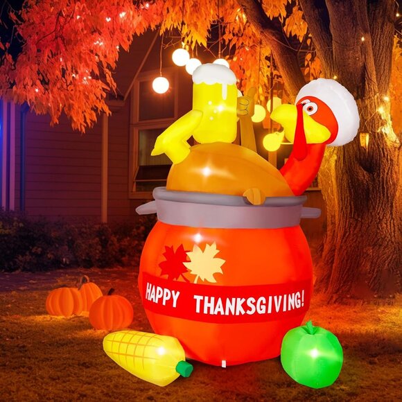 🆕6FT Inflatables Pumpkin Turkey LED Blow Up Thanksgiving Outdoor Decoration - Picture 1 of 11